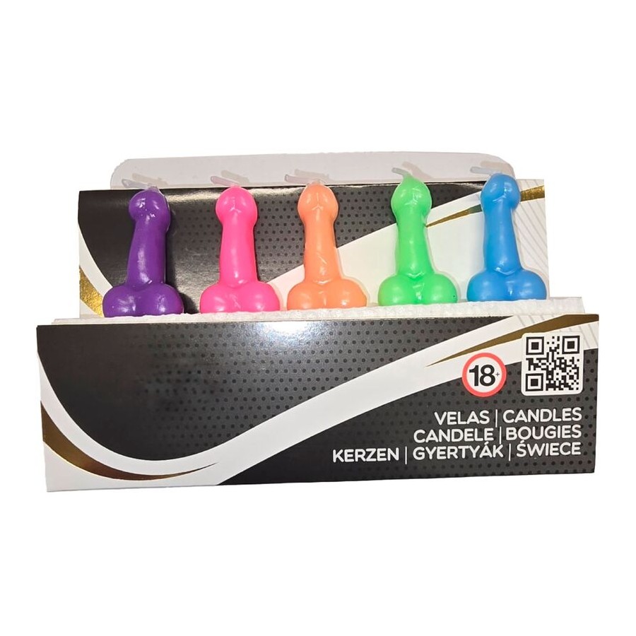 DIABLO PICANTE - BOX OF 5 PENIS-SHAPED CANDLES IN DIFFERENT COLORS